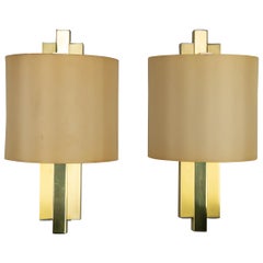 Willy Rizzo Pair of Golden steel Italian Modern Sconces for Lumica, Spain, 1970