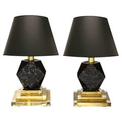 Willy Rizzo Pair of Impressed Glass Table Lamps, 1970s