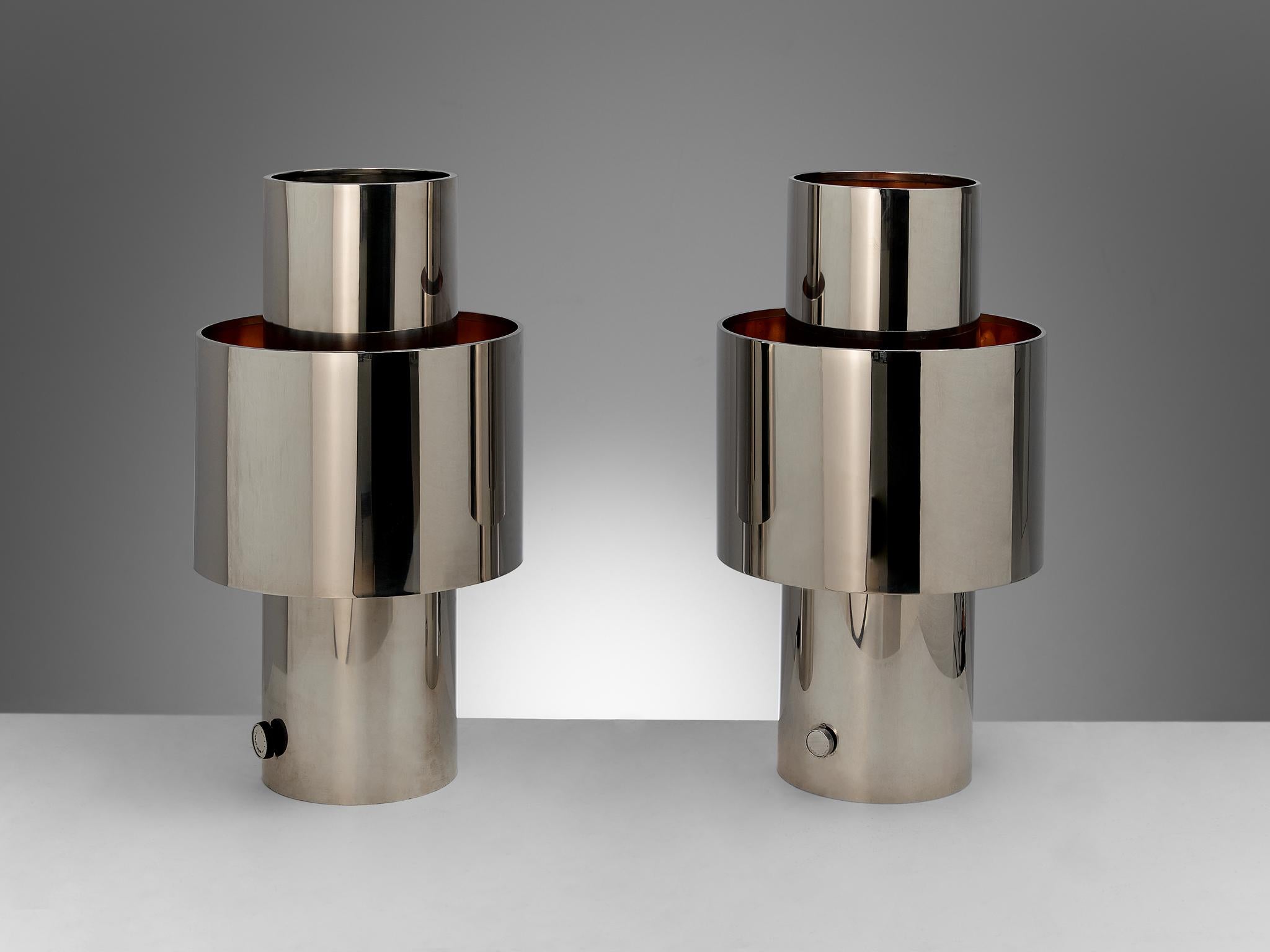 Willy Rizzo Pair of 'Love' Table Lamps in Chrome and Copper 2