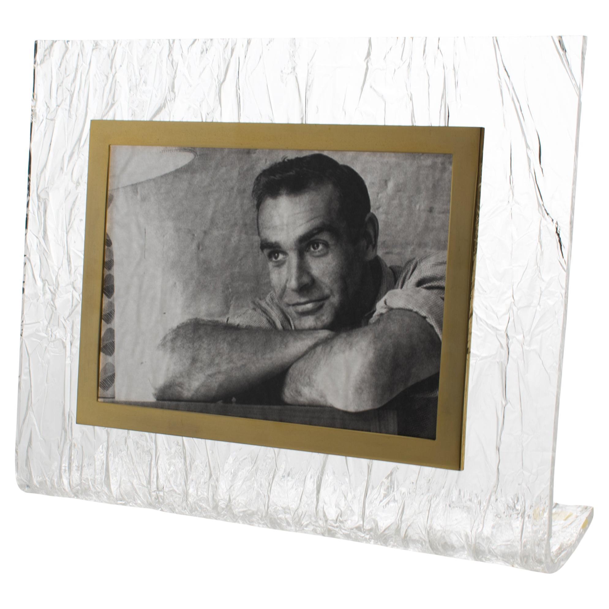 Cadre Willy Rizzo en laiton et lucite à effet de glace, vers 1970 en vente