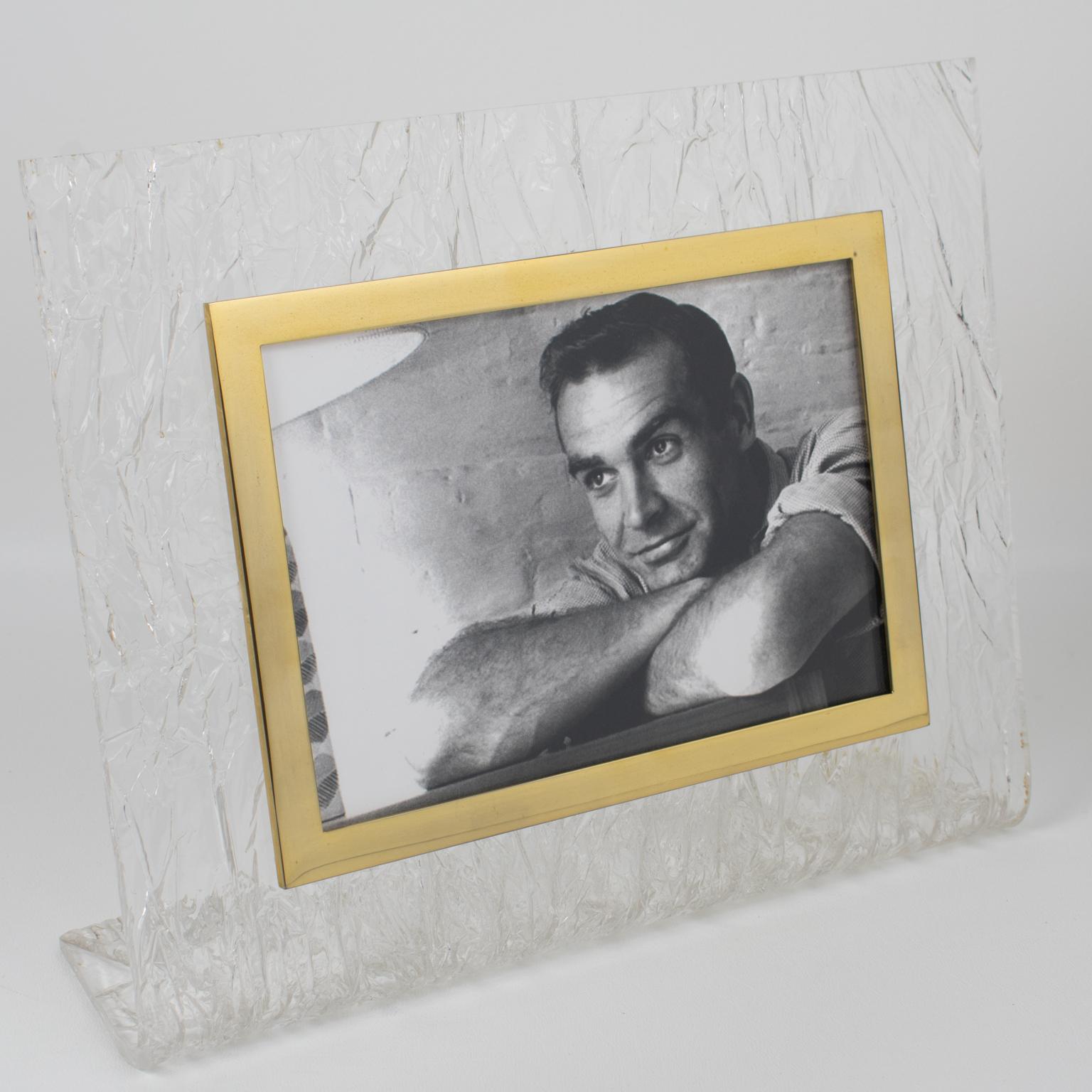 Cadre Willy Rizzo en laiton et lucite à effet de glace, vers 1970 en vente 3