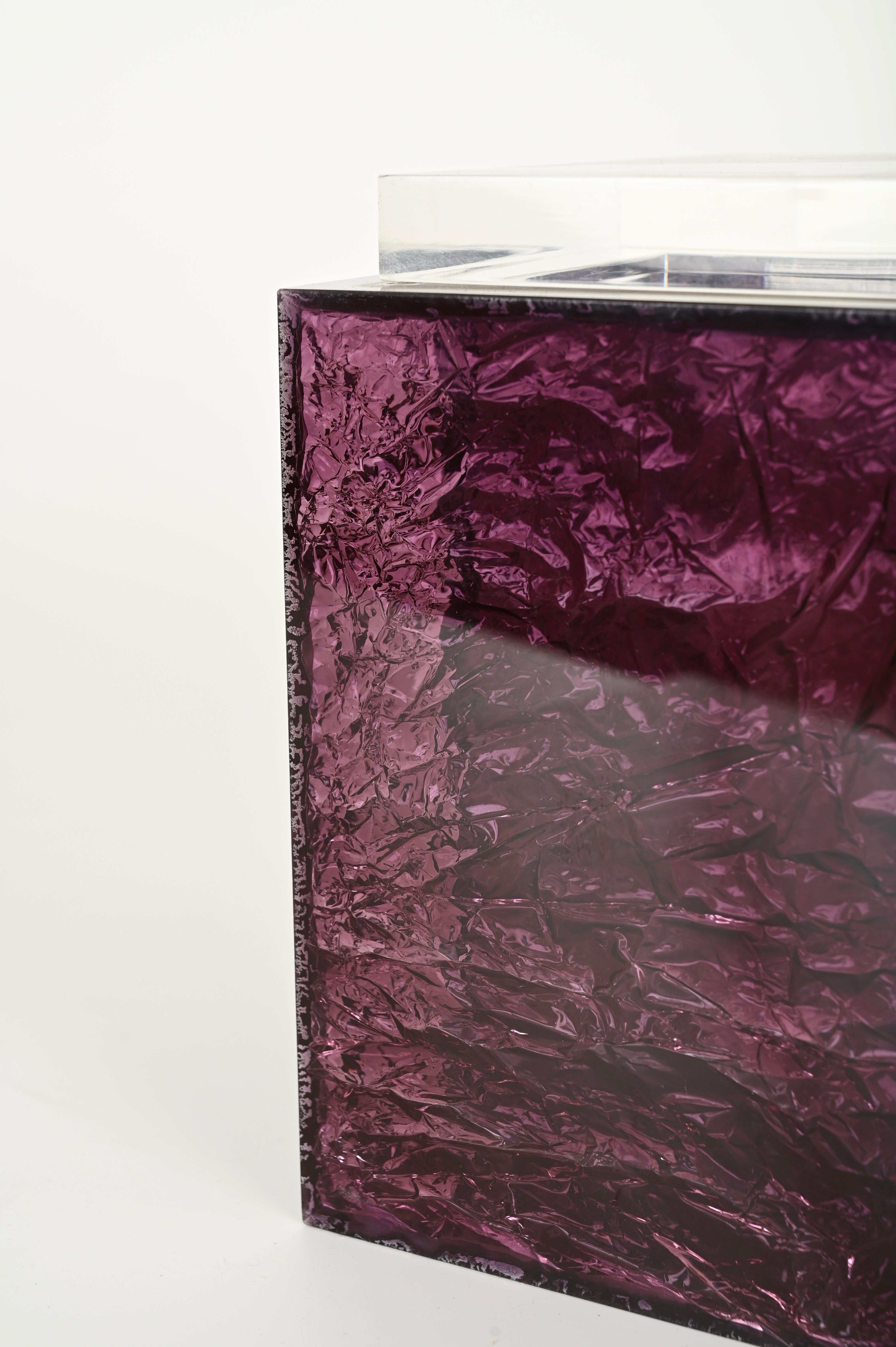 Grande secchiello per il ghiaccio in lucite smerigliata viola di Willy Rizzo, Italia, anni '70 in vendita 3