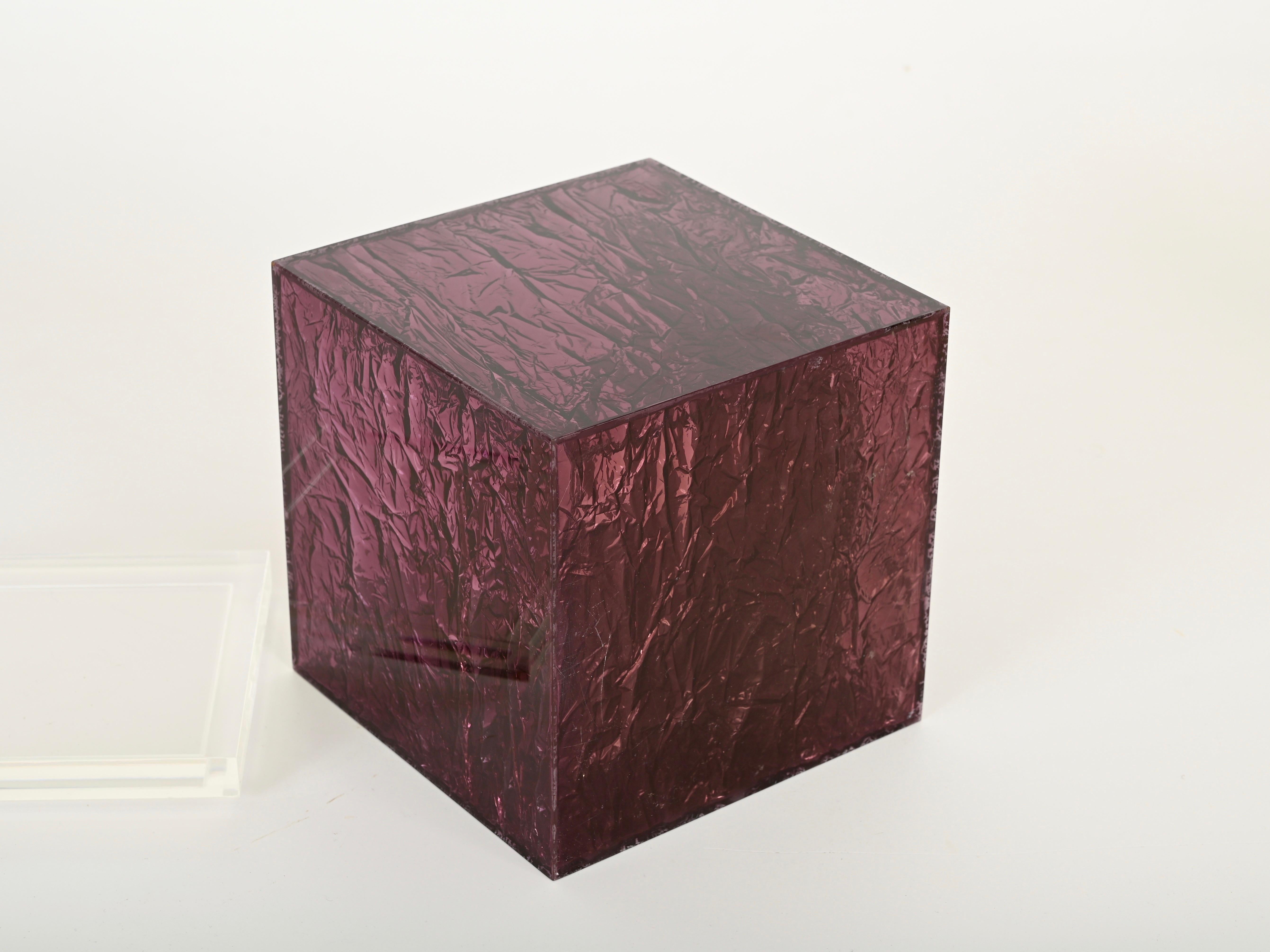 Grande secchiello per il ghiaccio in lucite smerigliata viola di Willy Rizzo, Italia, anni '70 in vendita 4