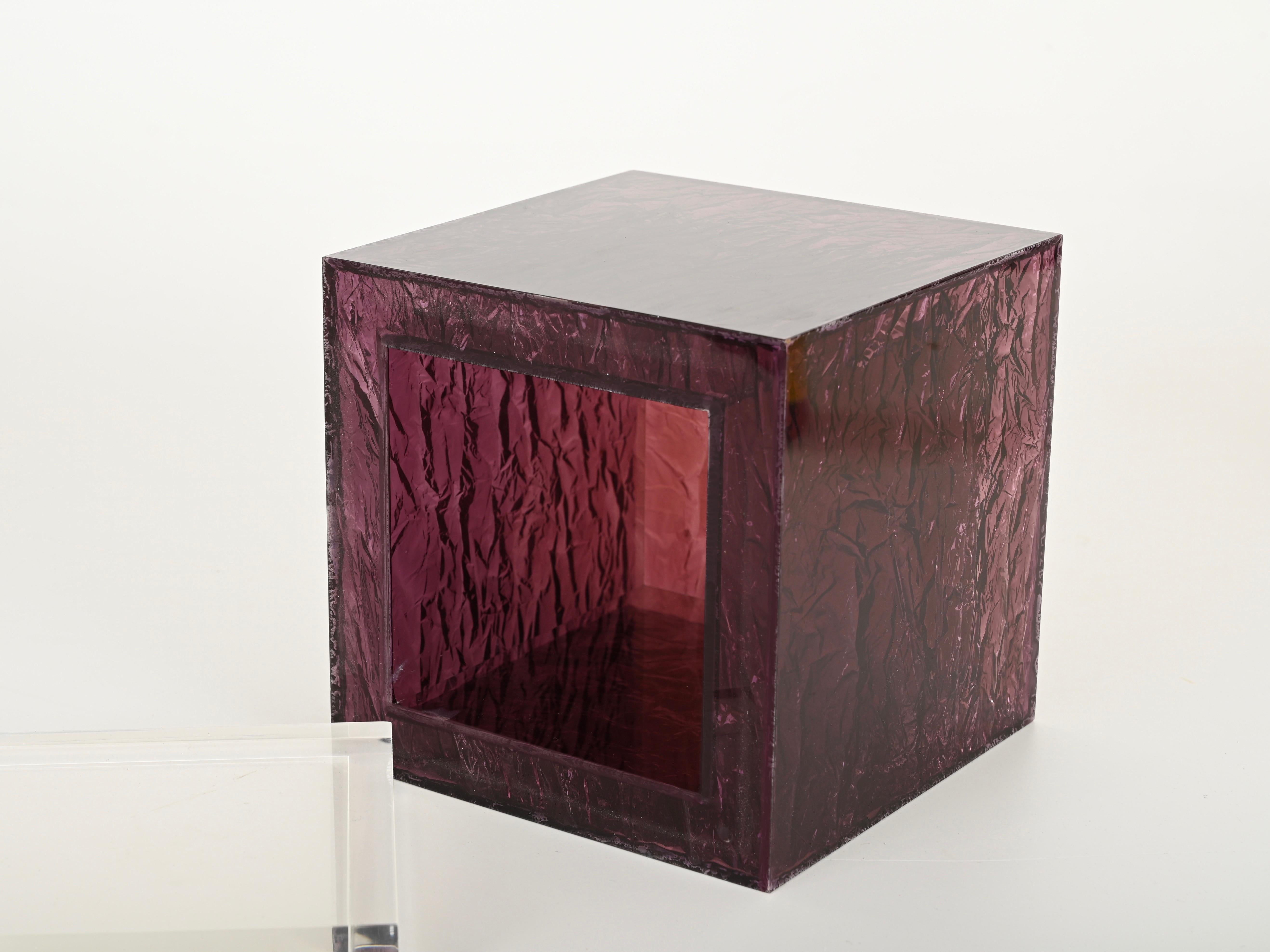 Grande secchiello per il ghiaccio in lucite smerigliata viola di Willy Rizzo, Italia, anni '70 in vendita 5