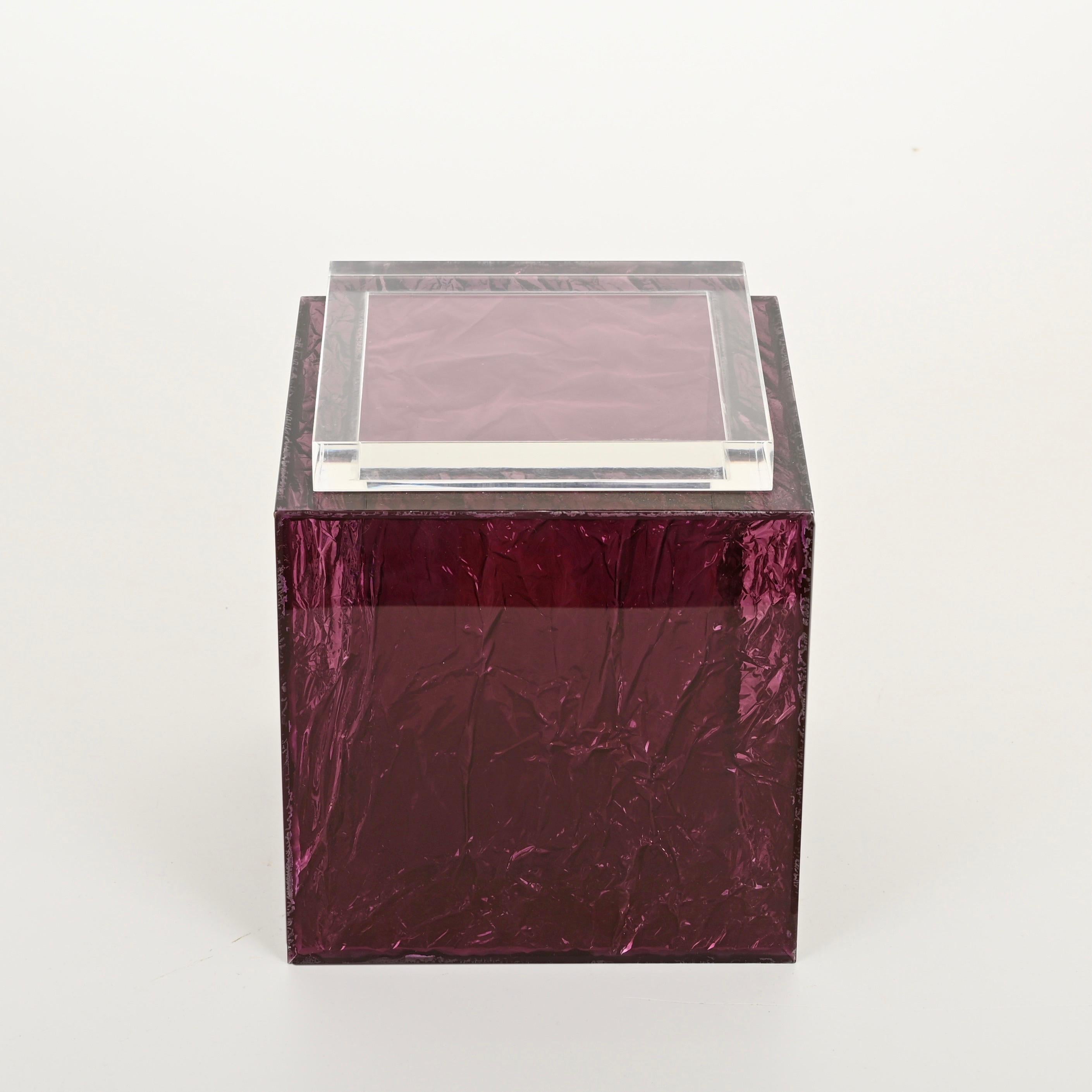 Grande secchiello per il ghiaccio in lucite smerigliata viola di Willy Rizzo, Italia, anni '70 in vendita 1