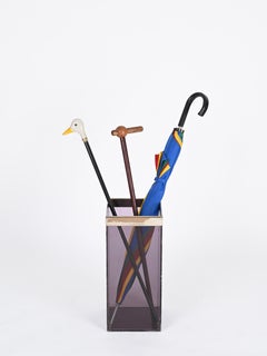 Willy Rizzo Purple Lavender Lucite and Chrome Italian Umbrella Stand, 1970s