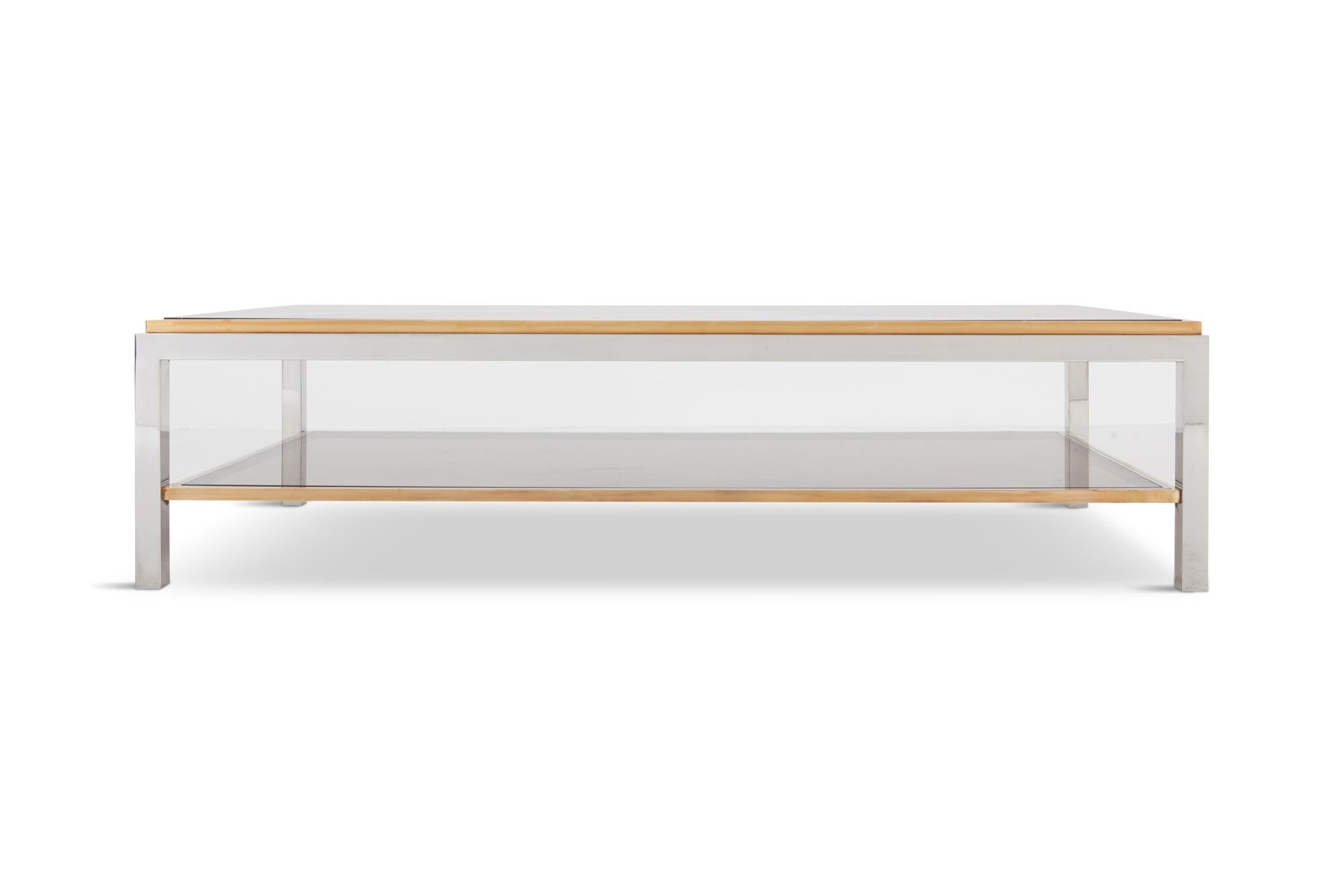 Post-Modern Willy Rizzo Rectangular Coffee Table in Brass, Chrome and Glass
