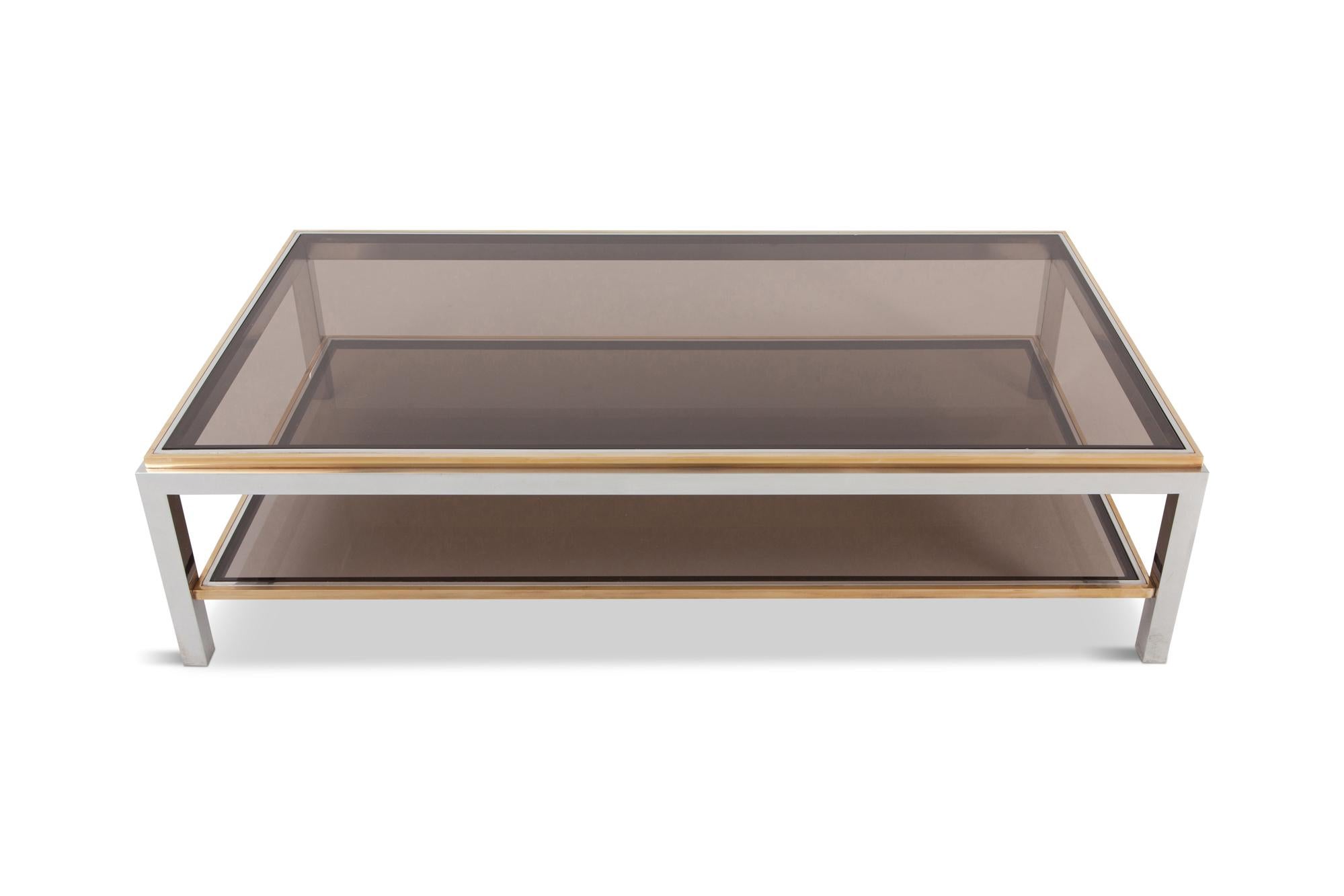 Italian Willy Rizzo Rectangular Coffee Table in Brass, Chrome and Glass