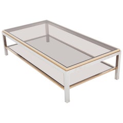 Willy Rizzo Rectangular Coffee Table in Brass, Chrome and Glass