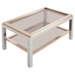 Willy Rizzo Rectangular Coffee Table in Brass, Chrome and Glass