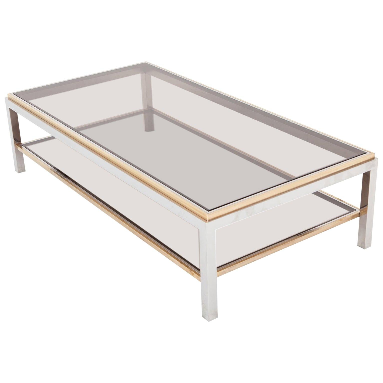 Willy Rizzo Rectangular Coffee Table in Brass, Chrome and Glass