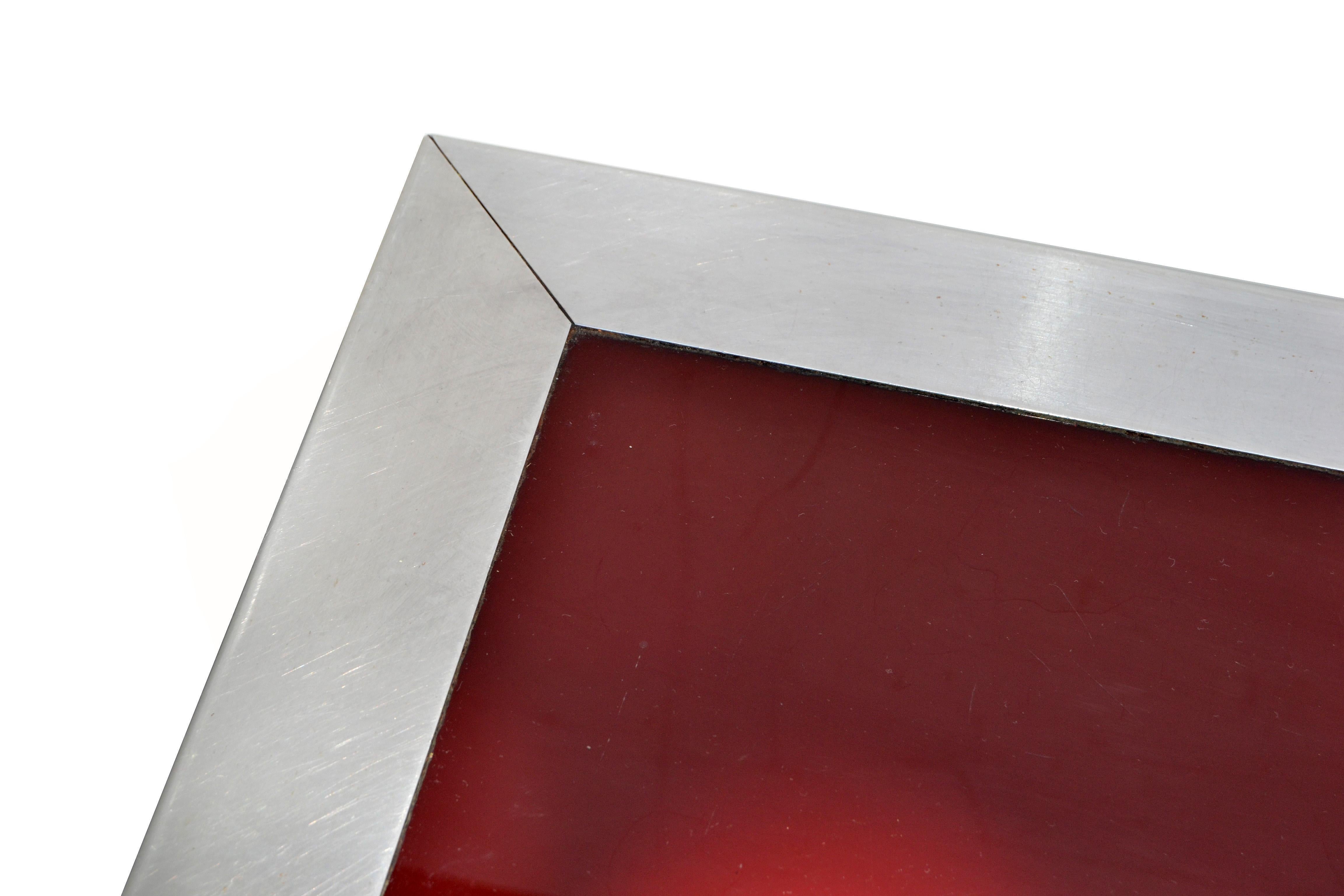 Willy Rizzo Red Glass Top Mid-Century Modern Steel Cocktail Table Dry Bar 1965 4