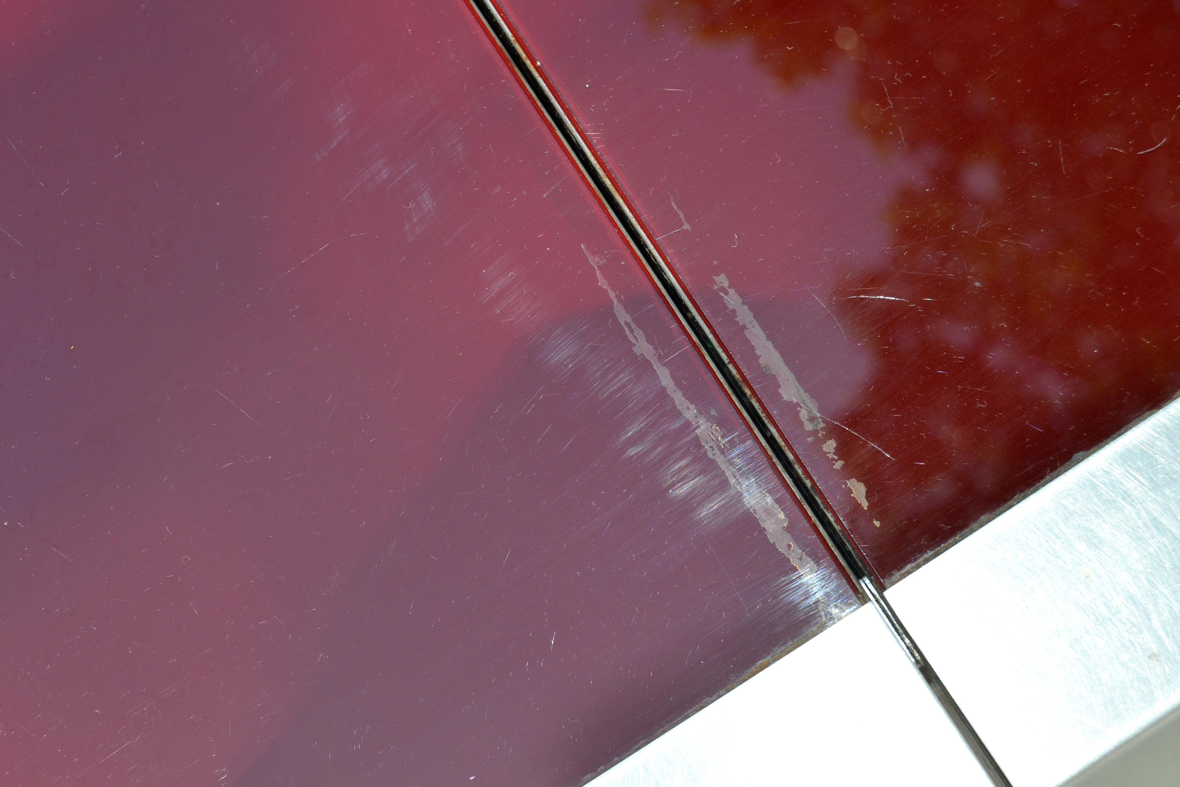 Willy Rizzo Red Glass Top Mid-Century Modern Steel Cocktail Table Dry Bar 1965 6