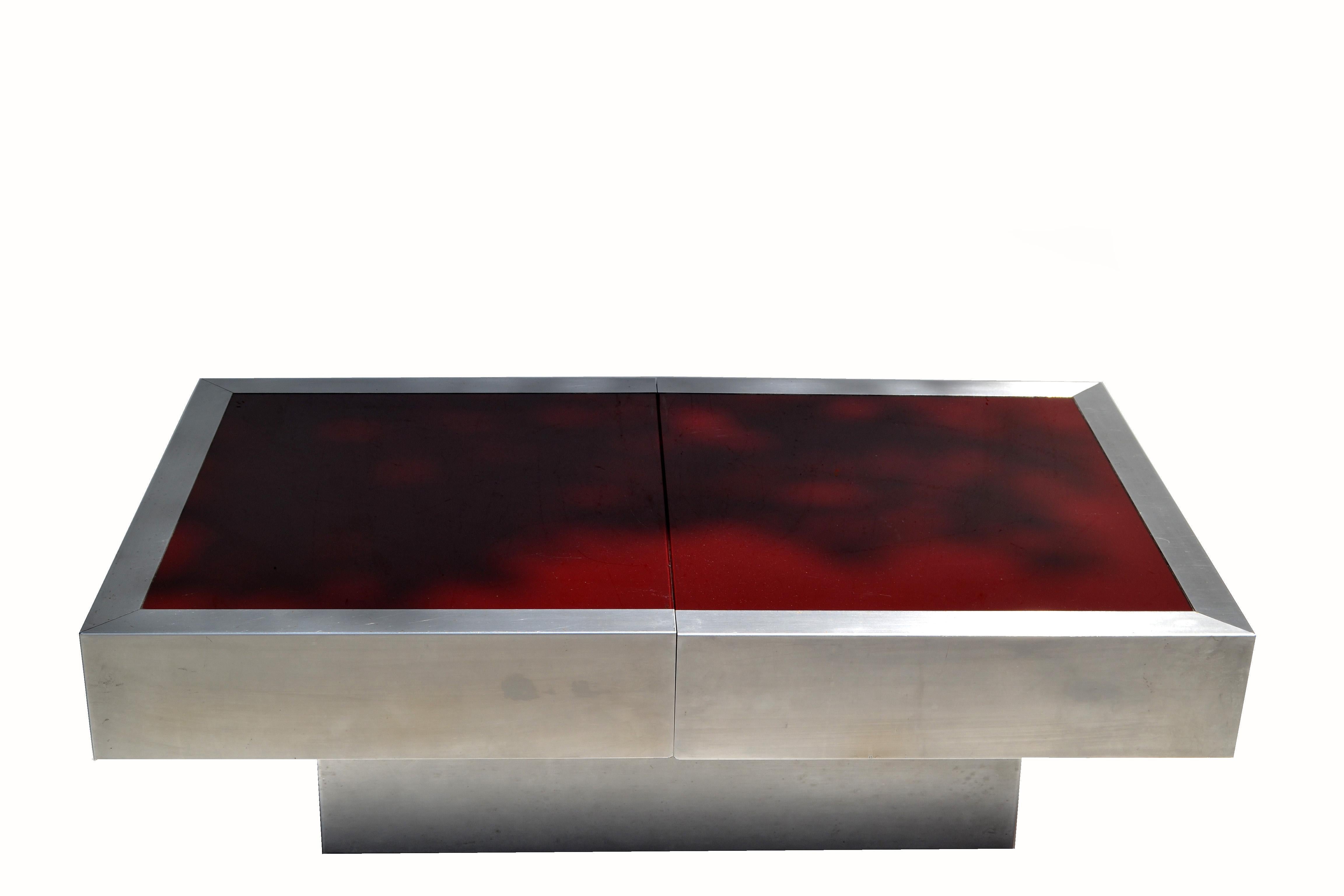 Willy Rizzo Red Glass Top Mid-Century Modern Steel Cocktail Table Dry Bar 1965 8