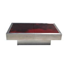 Willy Rizzo Piano in vetro rosso Mid-Century Modern Cocktail Table in acciaio Dry Bar 1965