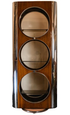 Willy Rizzo Rotating Display Case in Laminated Wood, Stainless Steel and Glass