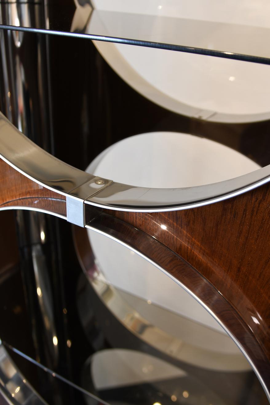Polished Willy Rizzo Rotating Display Case in Laminated Wood, Stainless Steel and Glass