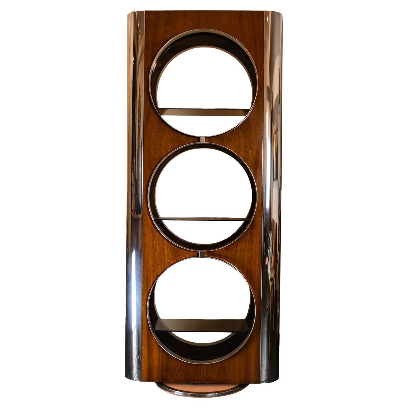 Willy Rizzo Rotating Display Case in Laminated Wood, Stainless Steel and Glass