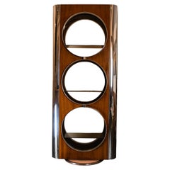 Willy Rizzo Rotating Display Case in Laminated Wood, Stainless Steel and Glass