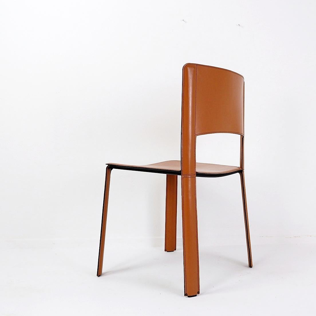 Modern Willy Rizzo saddle leather chair cognac Cidue - 1970s For Sale