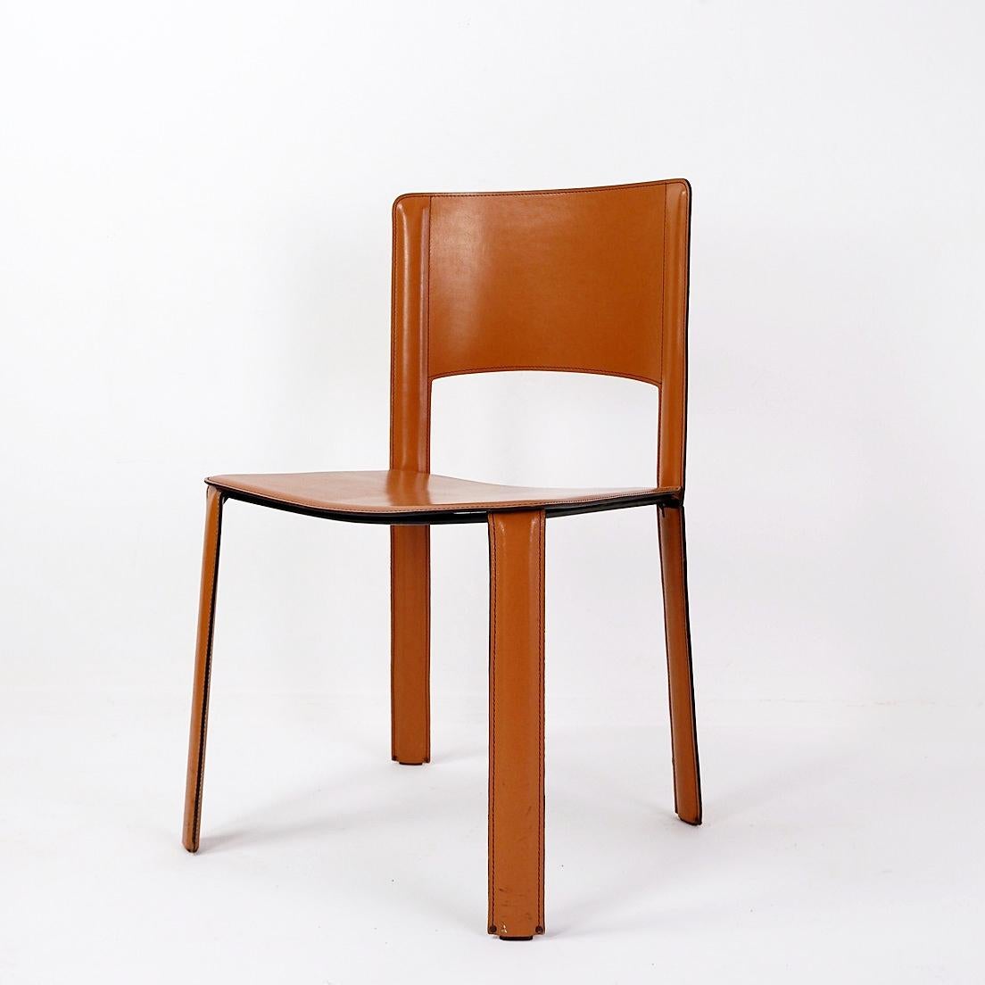 Italian Willy Rizzo saddle leather chair cognac Cidue - 1970s For Sale