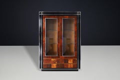 Willy Rizzo Sequoia Burl and Black Lacquer Display Cabinet with Glass Doors 1970