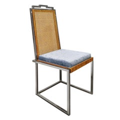 Willy Rizzo Set of 6 Dining Chairs in Chrome and Burl Wood, 1970s