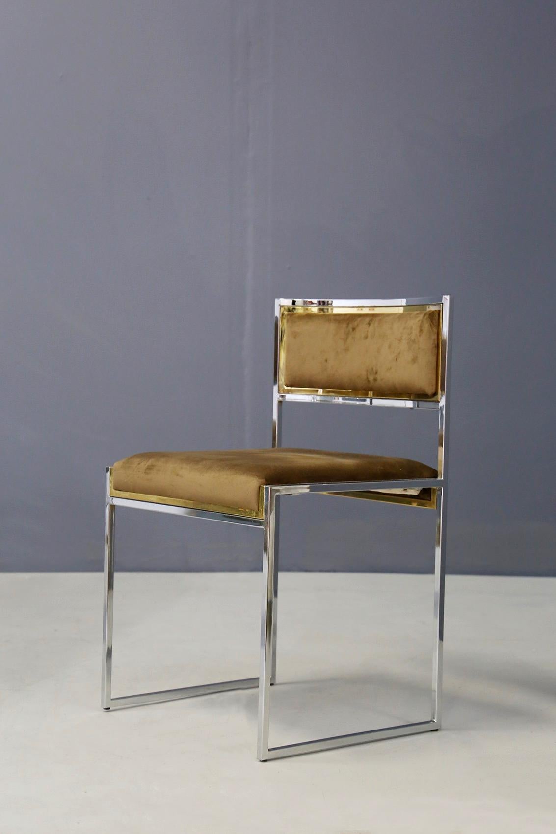 Mid-Century Modern Willy Rizzo Set of Six Midcentury Chair in Brass and Chamois, 1960s
