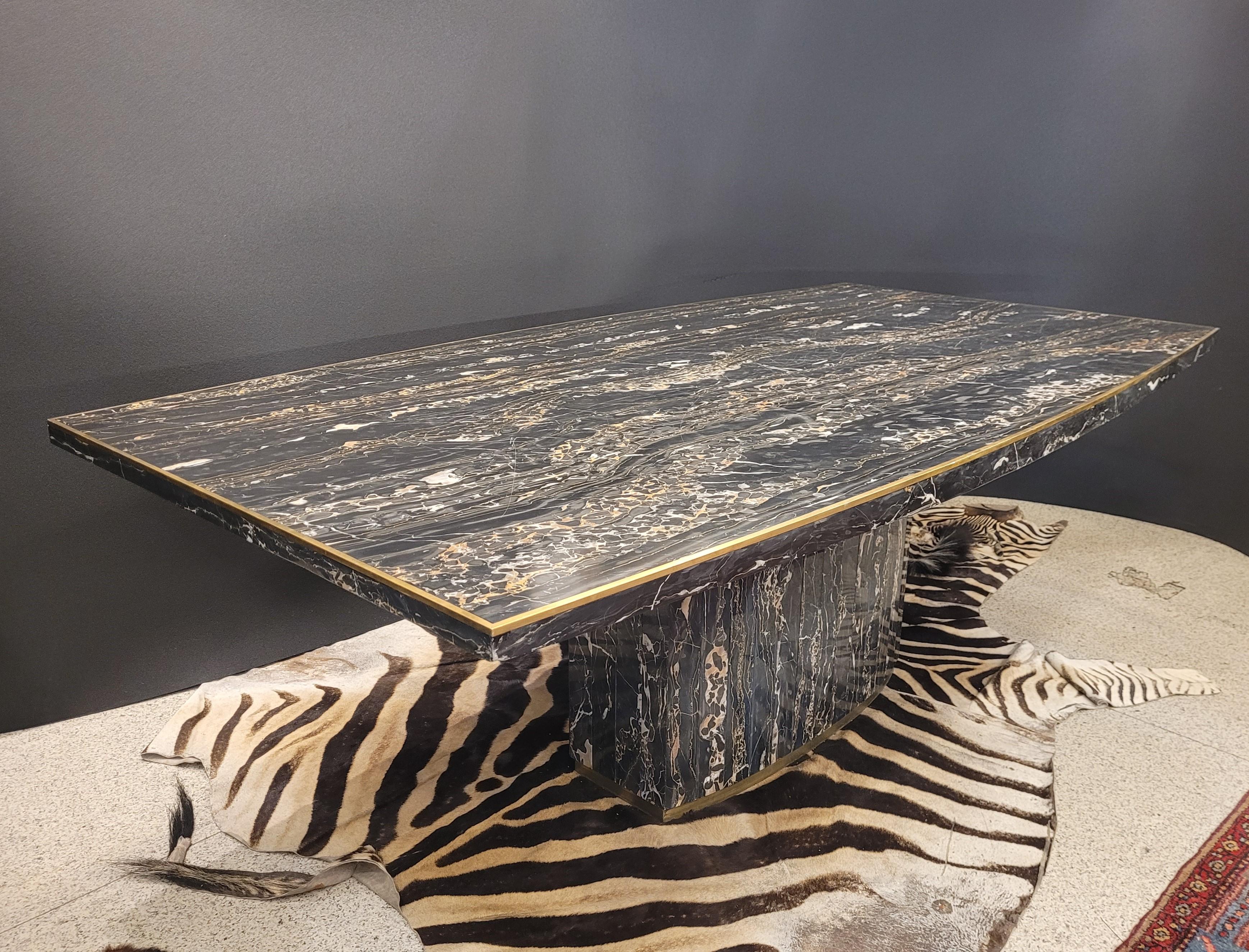Willy Rizzo signed black Portoro Gold Marble Dining Table, 70s 7