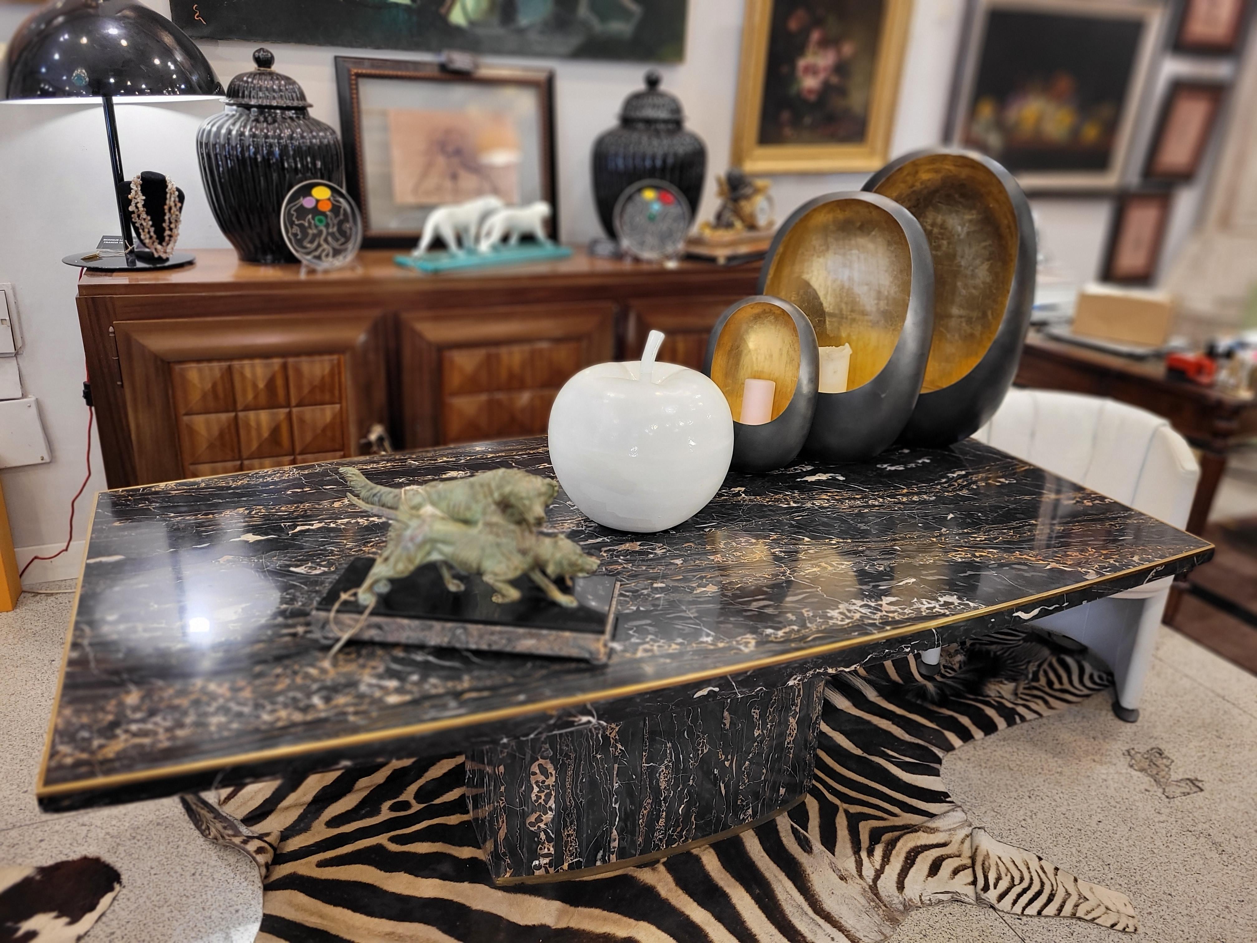 Willy Rizzo signed black Portoro Gold Marble Dining Table, 70s 9