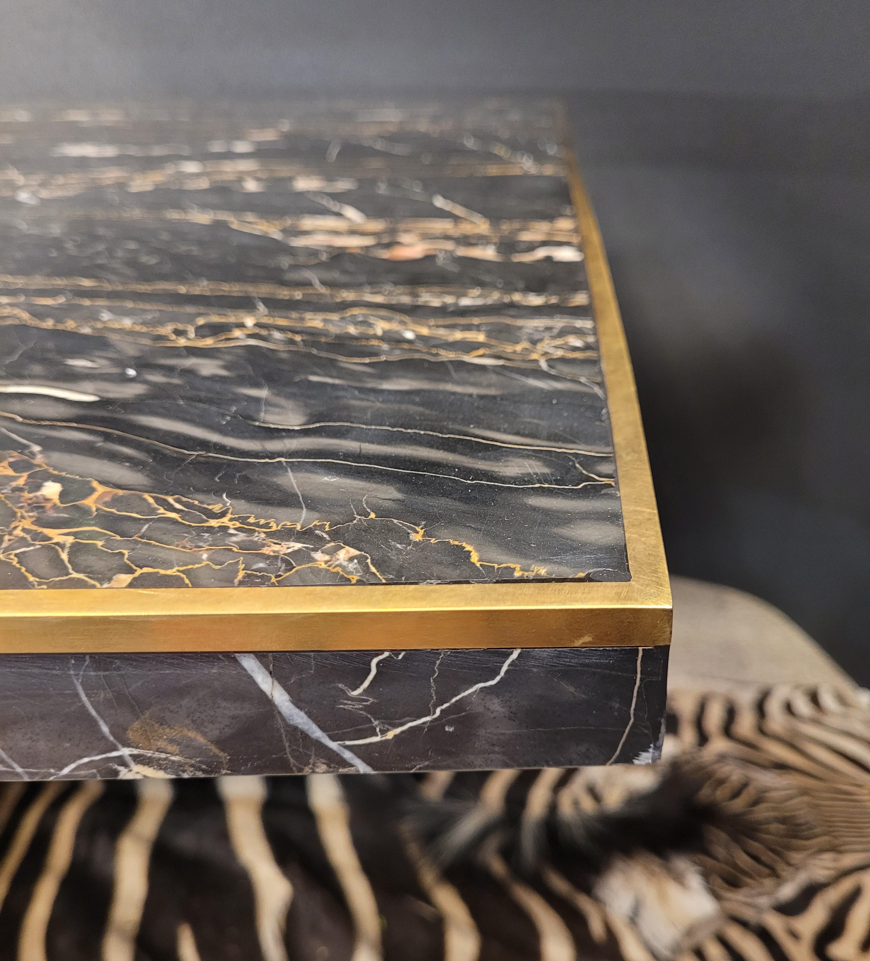 Willy Rizzo signed black Portoro Gold Marble Dining Table, 70s 1