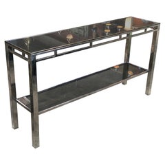 Willy Rizzo Signed Chrome with Double Shelved Console Table, Italy, 1970s