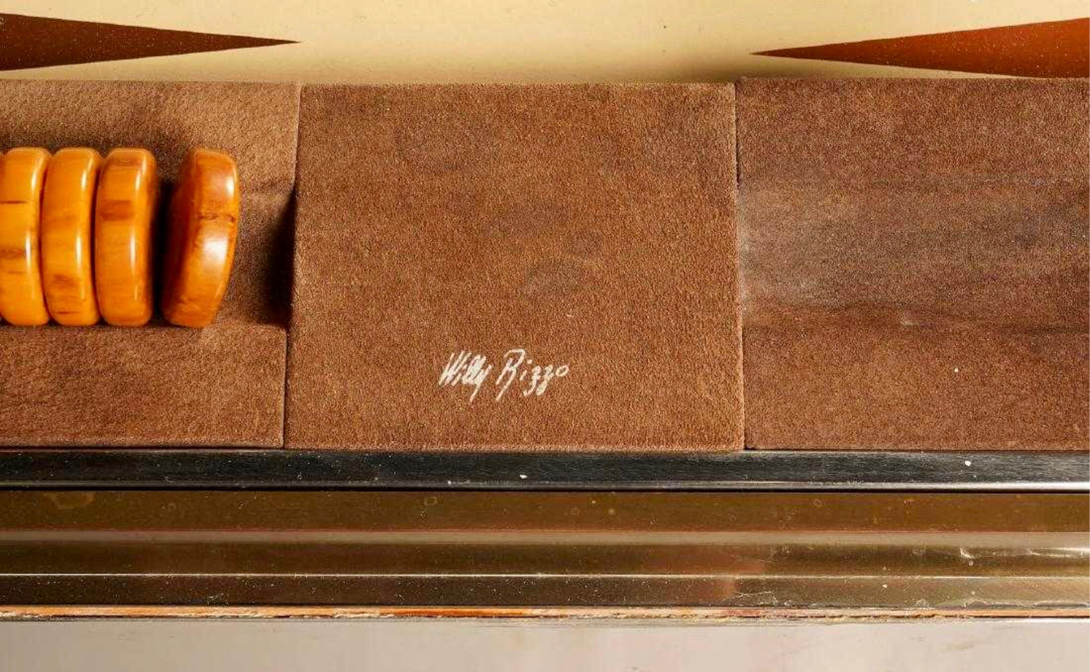 Willy Rizzo Signed Flip Top Suede Backgammon Table 3