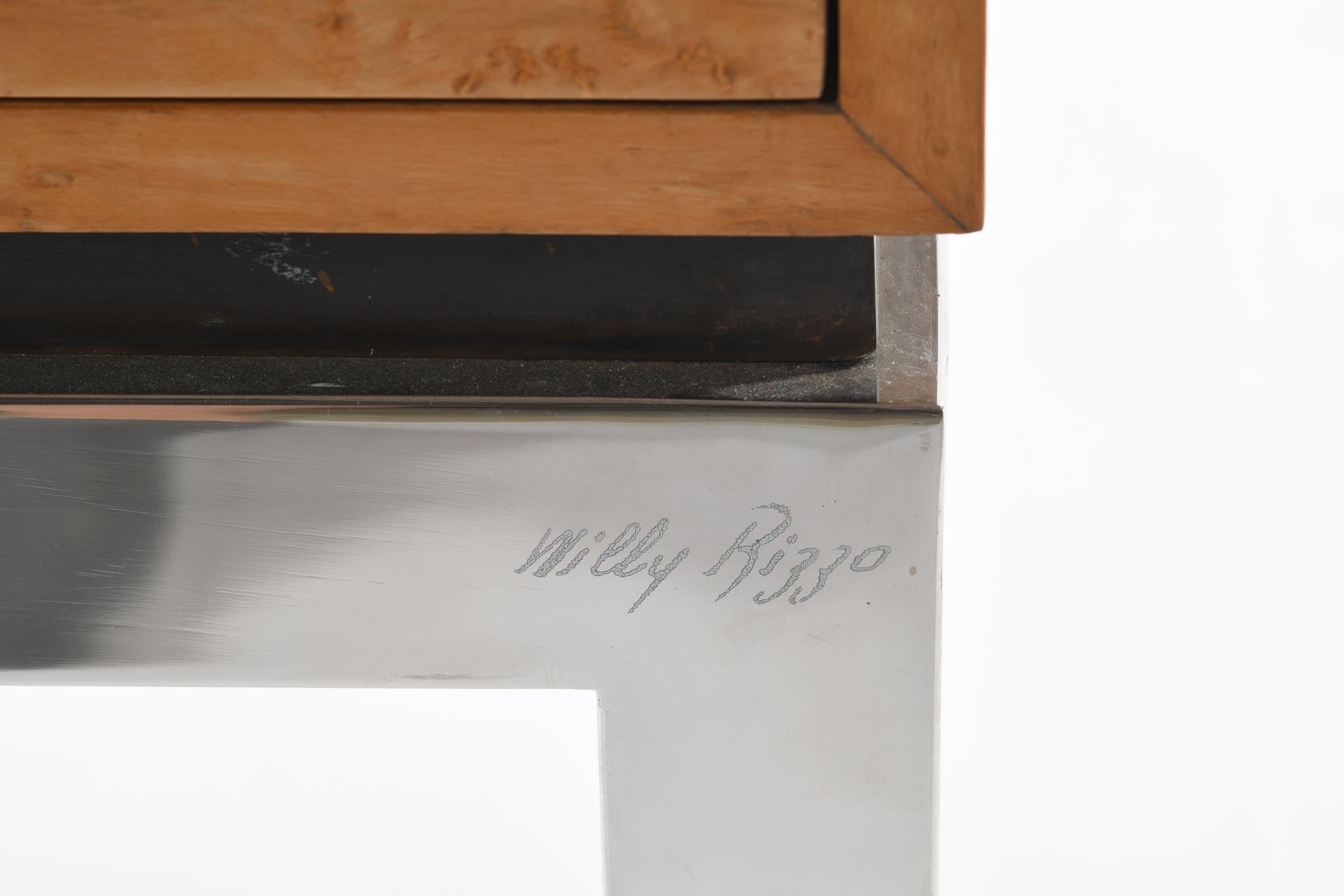 Willy Rizzo Signed Italian Midcentury Chest of Drawers Metal Base In Good Condition In Firenze, Toscana