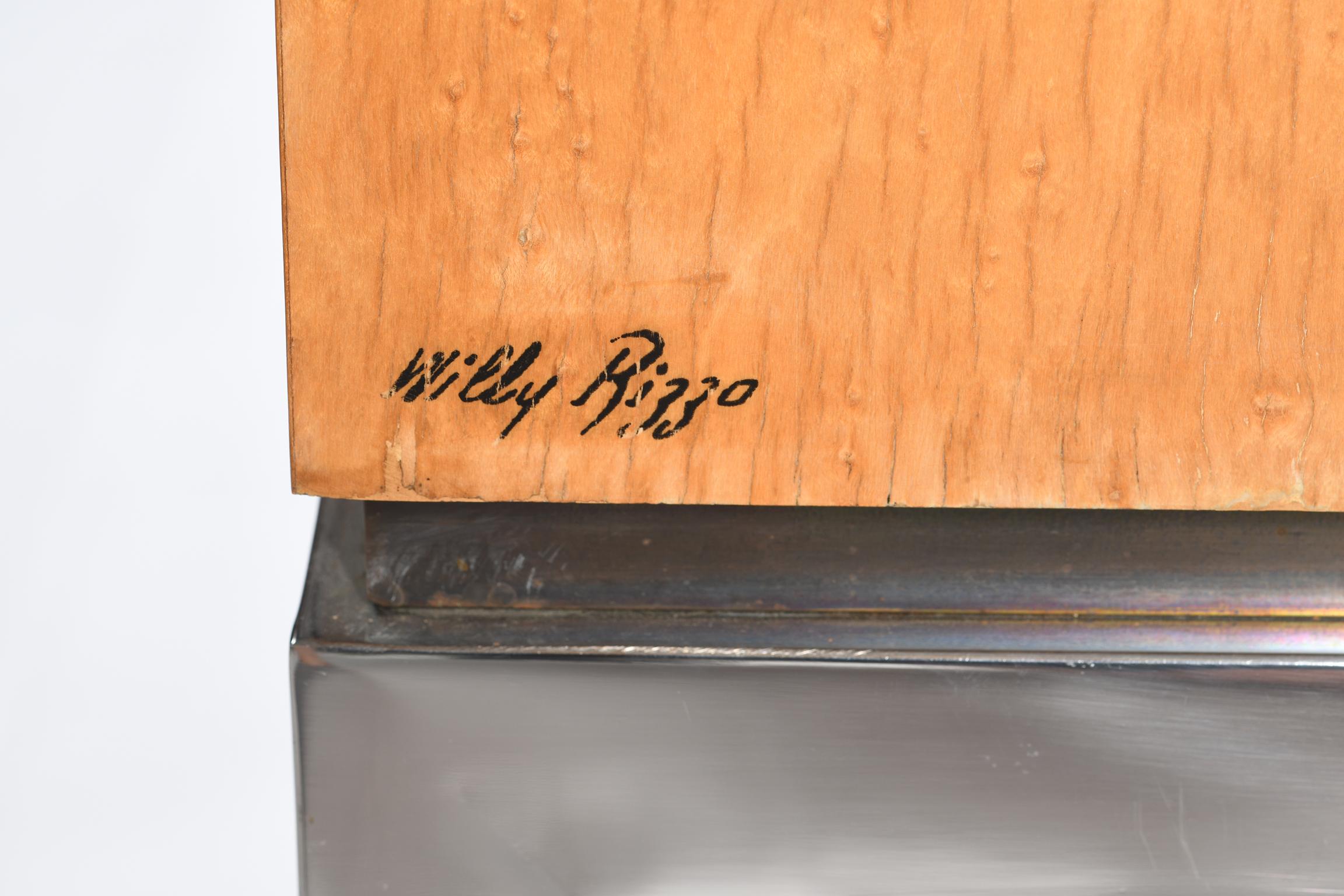 Mid-20th Century Willy Rizzo Signed Italian Midcentury Chest of Drawers Metal Base