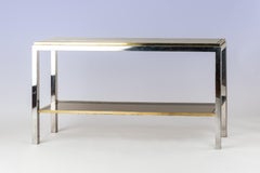 Willy Rizzo Signed Rectangular Glass and Chrome Side/Consul Table