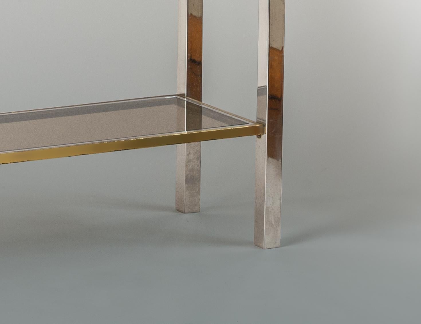 Scandinavian Modern Willy Rizzo Signed Rectangular Glass and Chrome Side/Consul Table For Sale