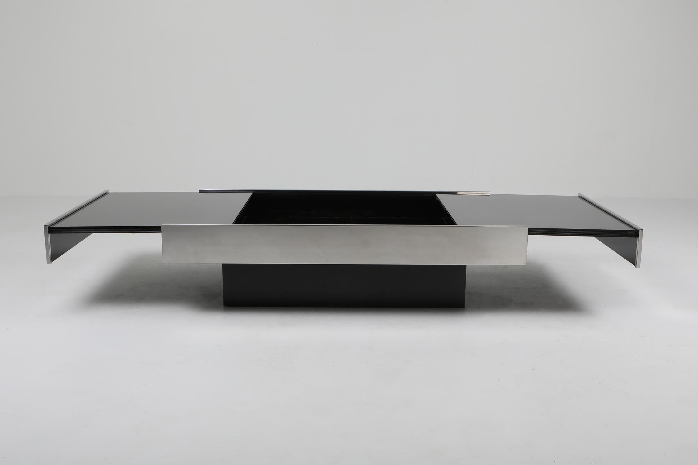 Italian Willy Rizzo Sliding Chrome Coffee Table for Cidue, Italy, 1970s