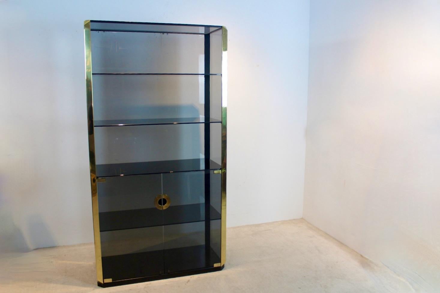 Willy Rizzo Smoked Glass Cabinet for Mario Sabot, 1970 In Good Condition For Sale In Voorburg, NL