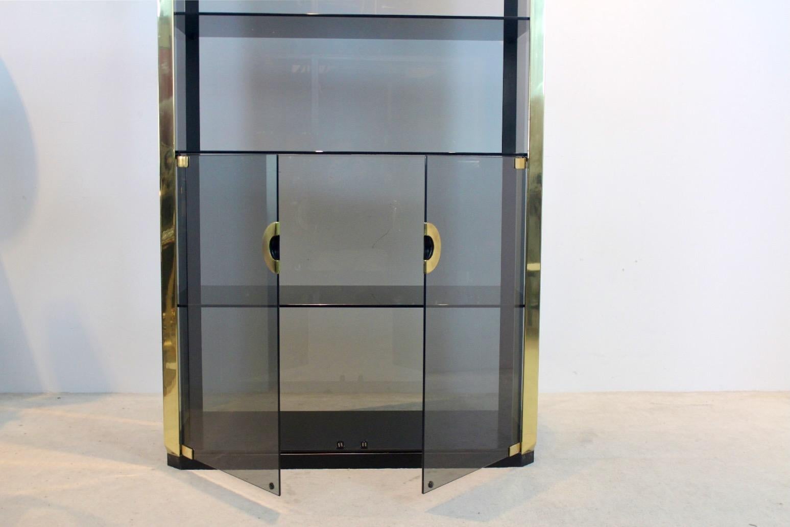 20th Century Willy Rizzo Smoked Glass Cabinet for Mario Sabot, 1970 For Sale