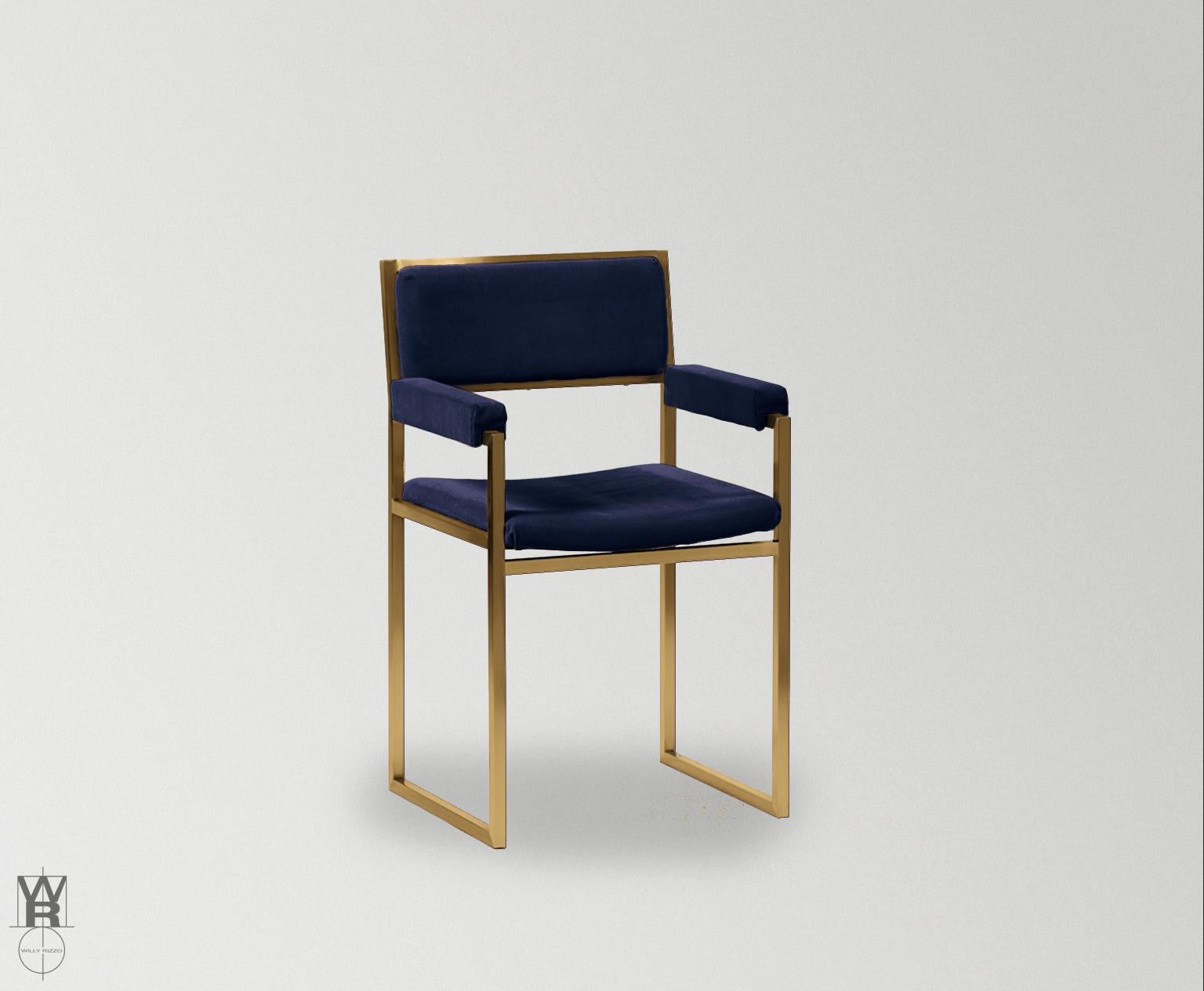 Italian Willy Rizzo SQ-BR Chair in Navy Blue Peccary Skin