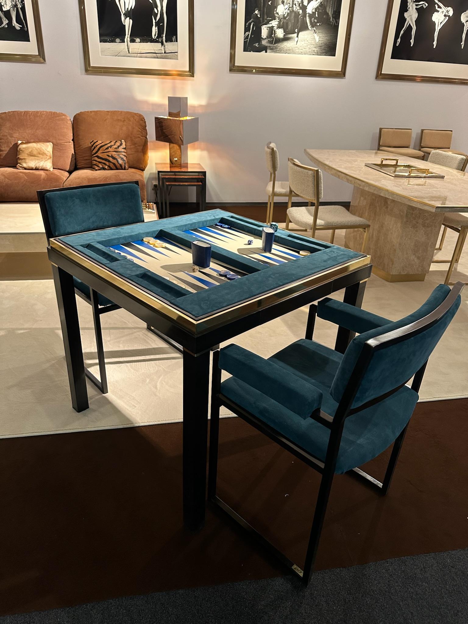 Bronzed Willy Rizzo SQ-BR Chair in Navy Blue Peccary Skin