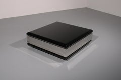 Willy Rizzo Square Black Coffee Table with Mirrored Glass