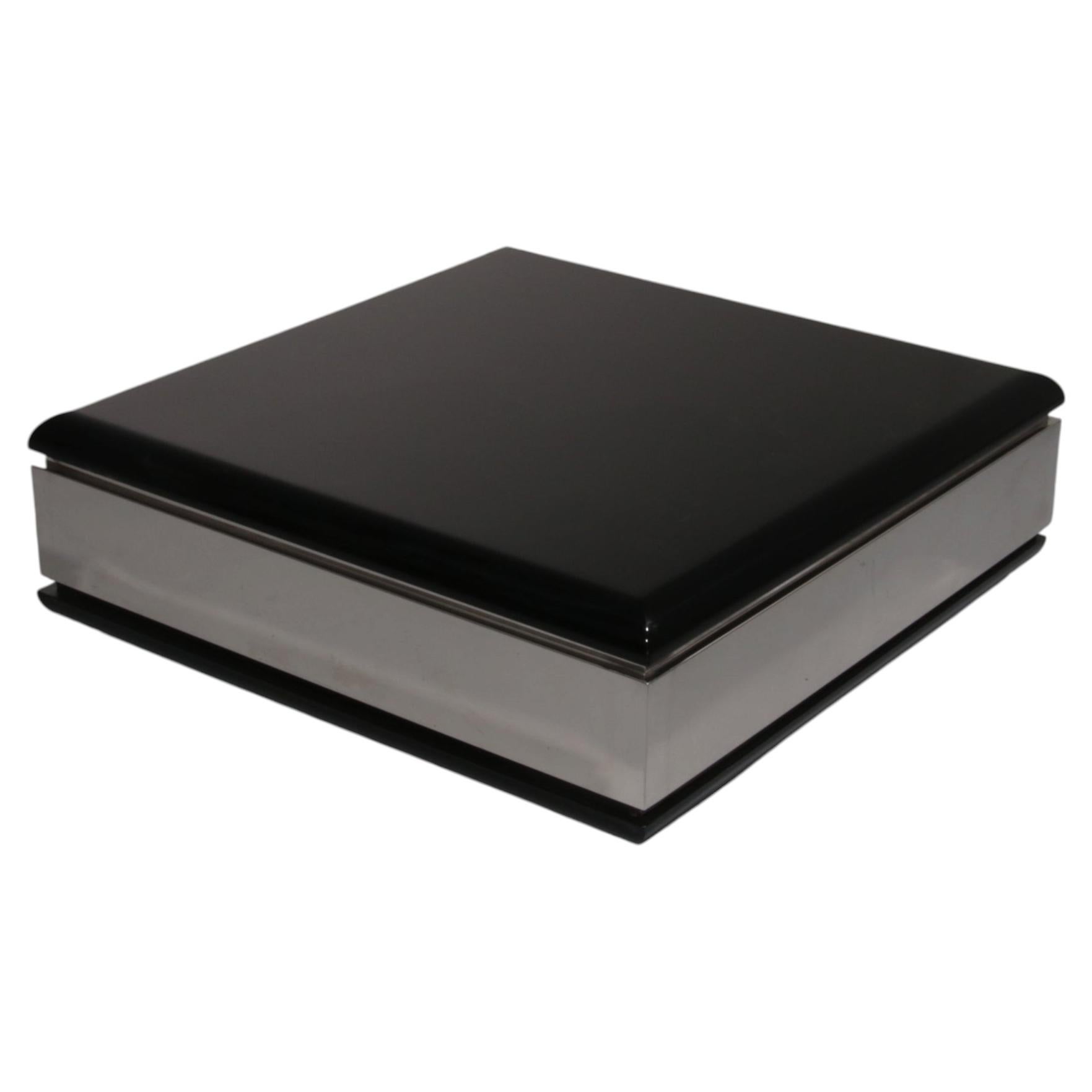 Willy Rizzo Square Black Coffee Table with Mirrored Glass For Sale