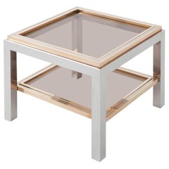 Willy Rizzo Square Side Table in Brass, Chrome and Glass