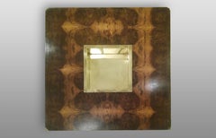 Willy Rizzo, Square Walnut Veneer and Brass Details Italian Coffee Table, 1970