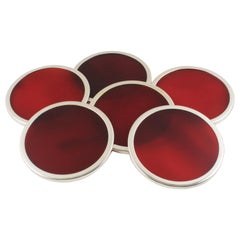 Willy Rizzo Style Amber Lucite Chrome Coaster, 6 pieces