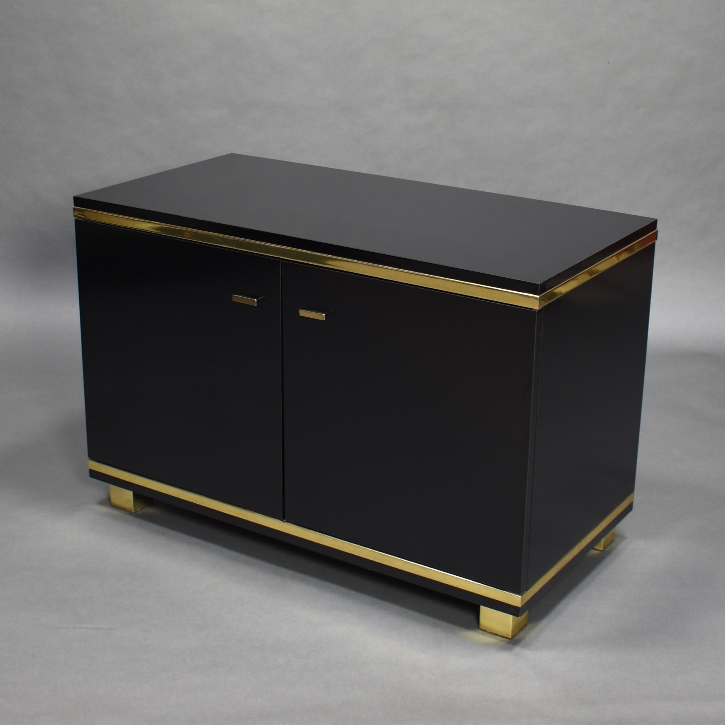 Willy Rizzo Style Black Credenza with Brass Details, Italy, circa 1970 4