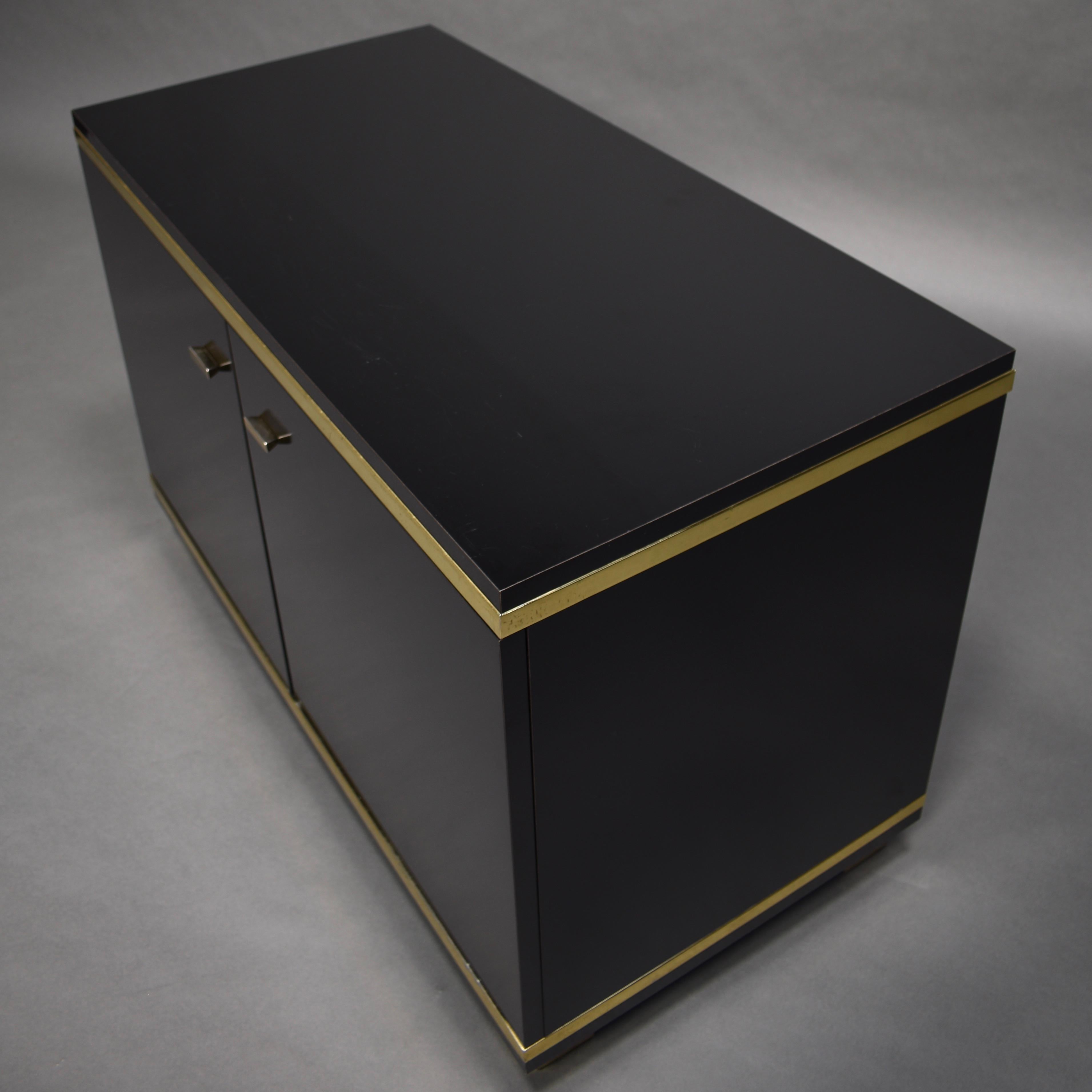 Willy Rizzo Style Black Credenza with Brass Details, Italy, circa 1970 5