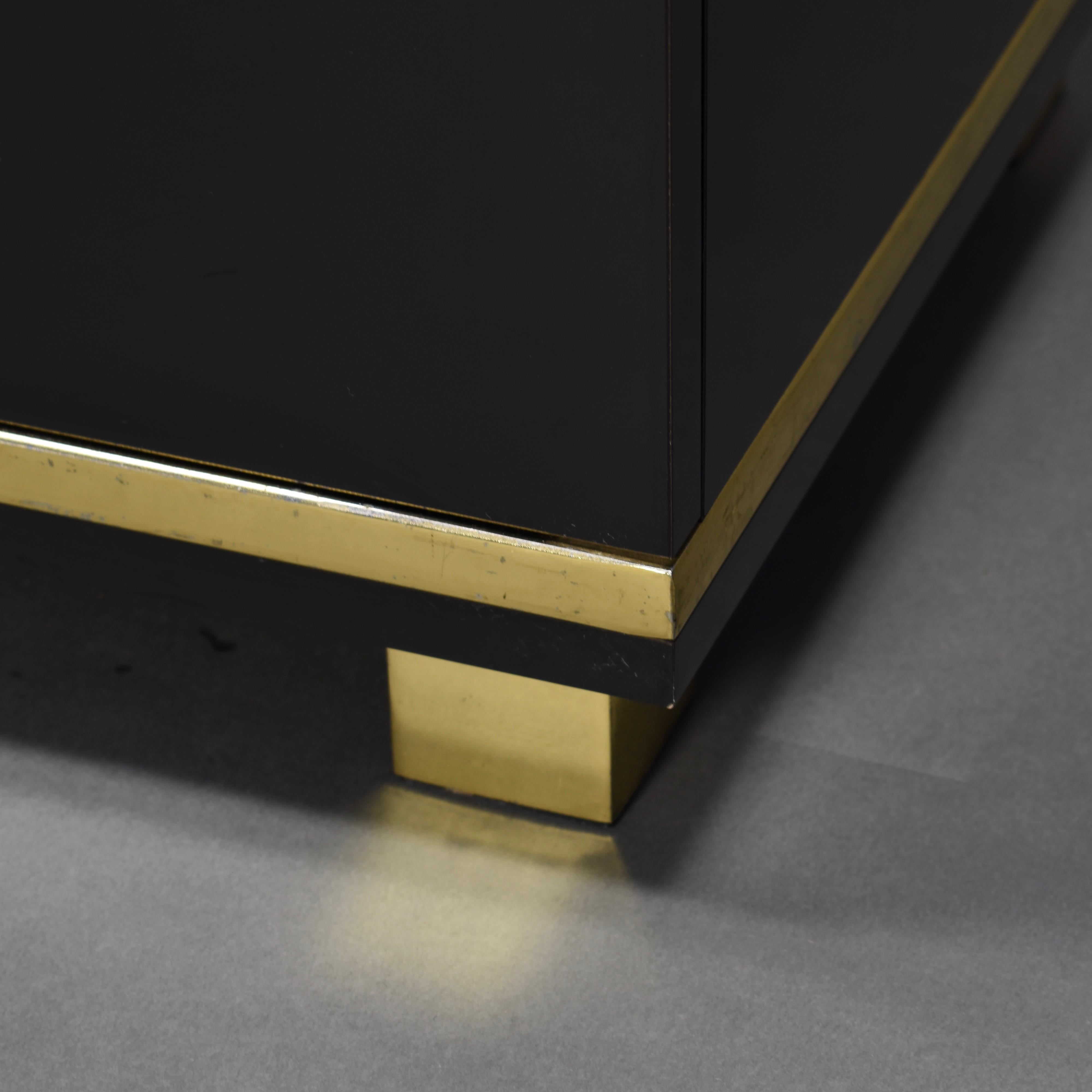 Willy Rizzo Style Black Credenza with Brass Details, Italy, circa 1970 7